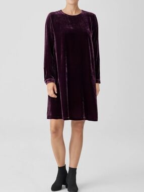 nwt EILEEN FISHER silk velvet crewneck shift dress XXS XS S